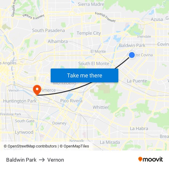 Baldwin Park to Vernon map