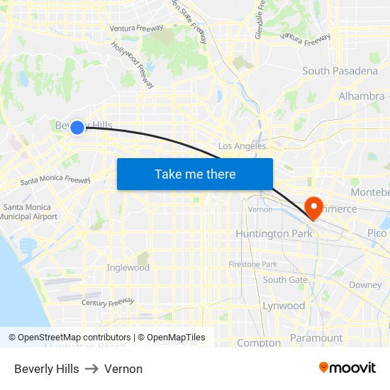 Beverly Hills to Vernon map