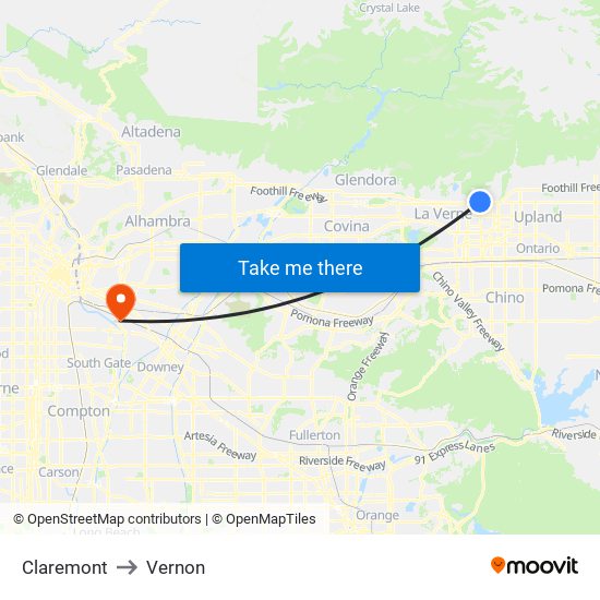 Claremont to Vernon map