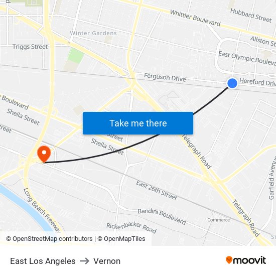 East Los Angeles to Vernon map