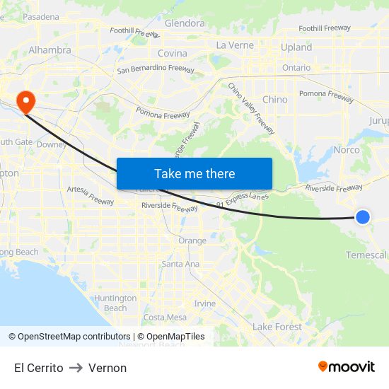 El Cerrito to Vernon map