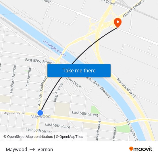 Maywood to Vernon map