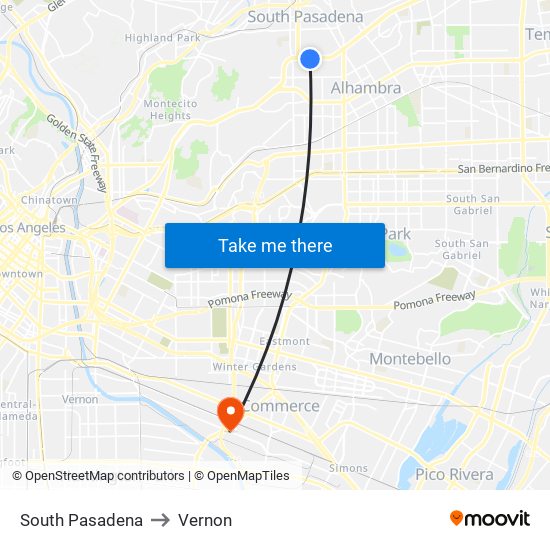 South Pasadena to Vernon map