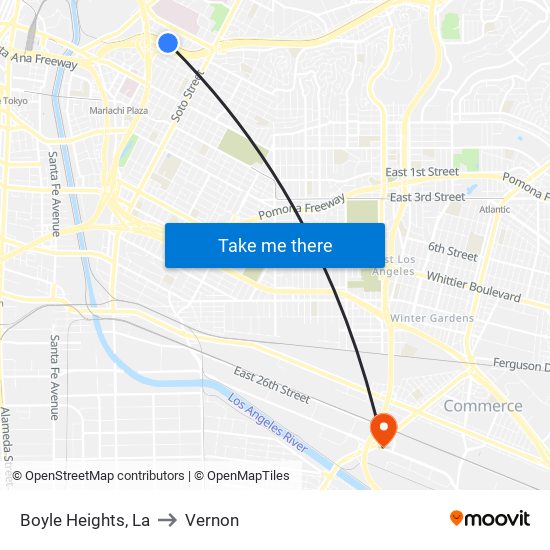 Boyle Heights, La to Vernon map