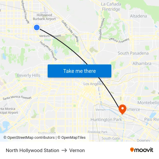 North Hollywood Station to Vernon map