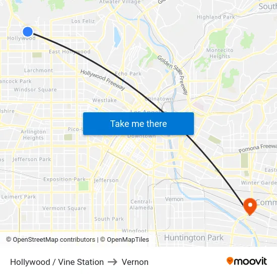 Hollywood / Vine Station to Vernon map