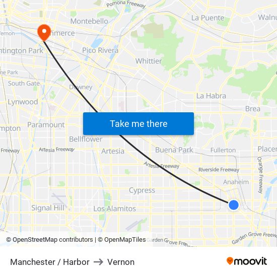 Manchester / Harbor to Vernon map