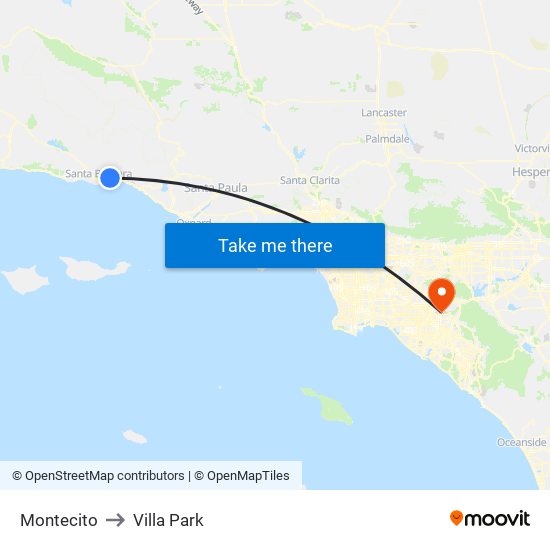 Montecito to Villa Park map