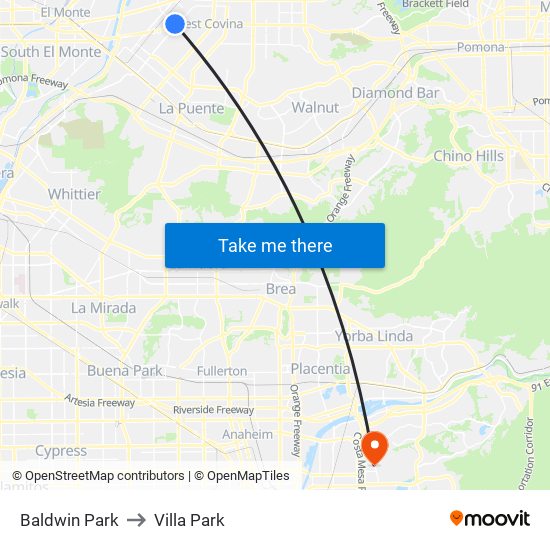 Baldwin Park to Villa Park map