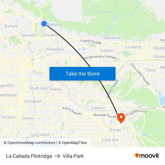 La Cañada Flintridge to Villa Park map