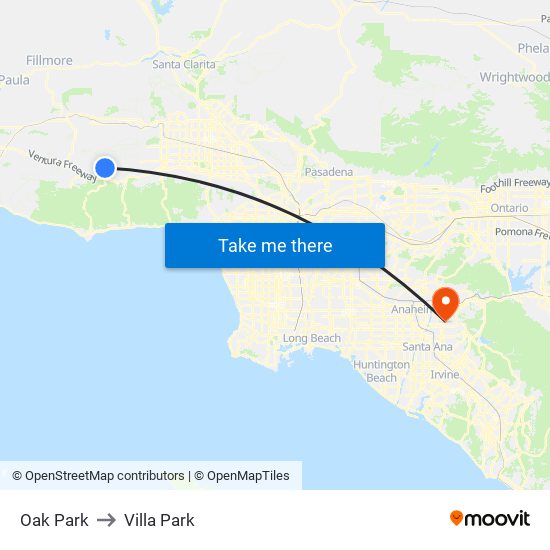 Oak Park to Villa Park map