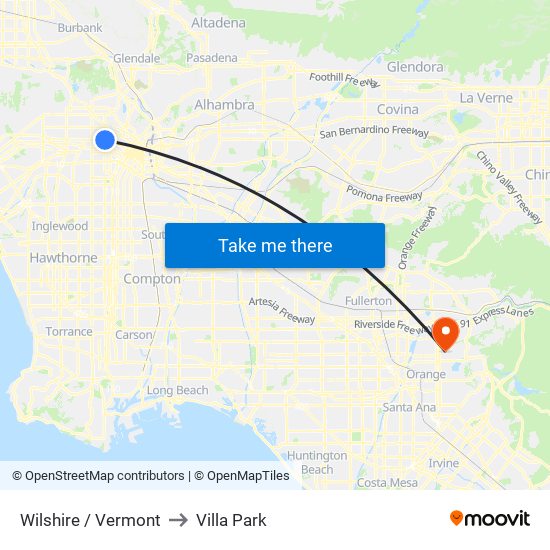 Wilshire / Vermont to Villa Park map