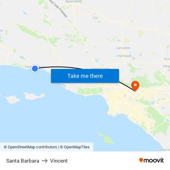 Santa Barbara to Vincent map