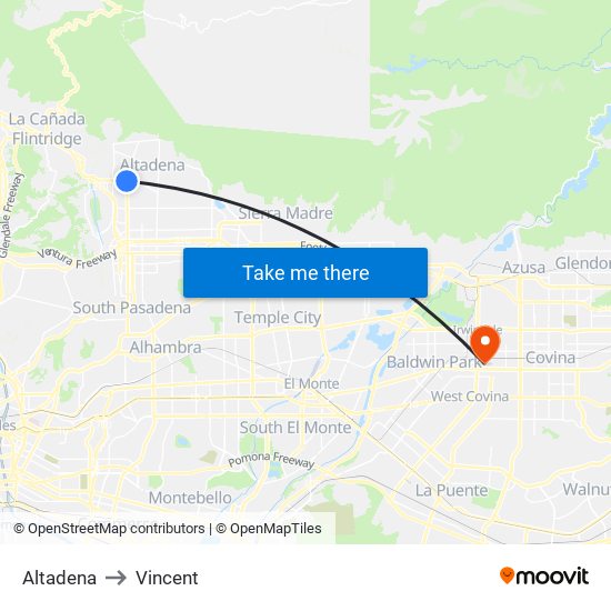 Altadena to Vincent map