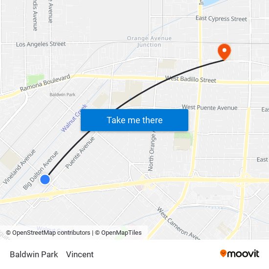 Baldwin Park to Vincent map