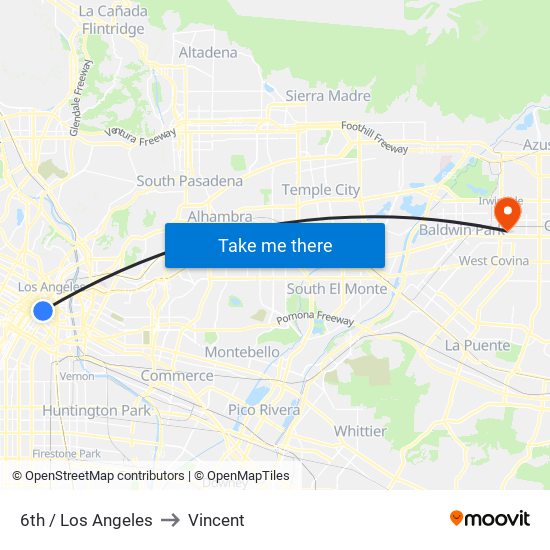 6th / Los Angeles to Vincent map