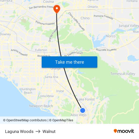 Laguna Woods to Walnut map