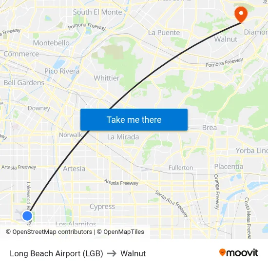 Long Beach Airport (LGB) to Walnut map