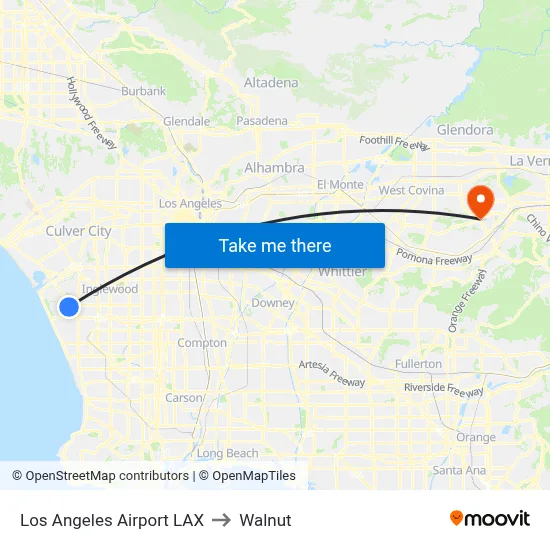 Los Angeles Airport LAX to Walnut map