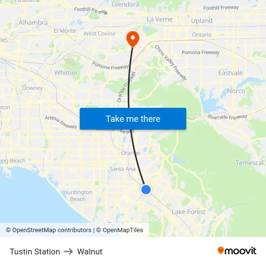Tustin Station to Walnut map