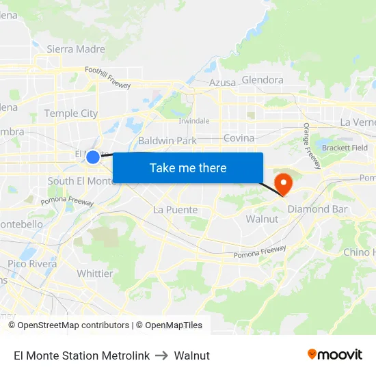 El Monte Station Metrolink to Walnut map