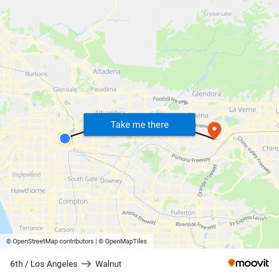 6th / Los Angeles to Walnut map