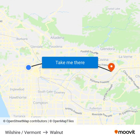 Wilshire / Vermont to Walnut map