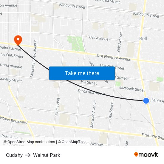 Cudahy to Walnut Park map