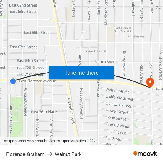 Florence-Graham to Walnut Park map