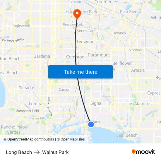 Long Beach to Walnut Park map