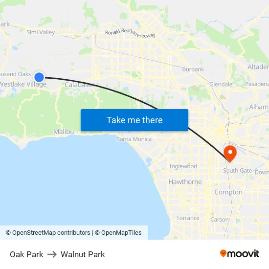 Oak Park to Walnut Park map