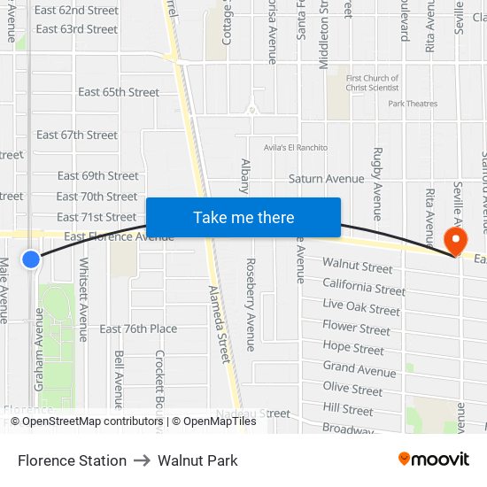 Florence Station to Walnut Park map