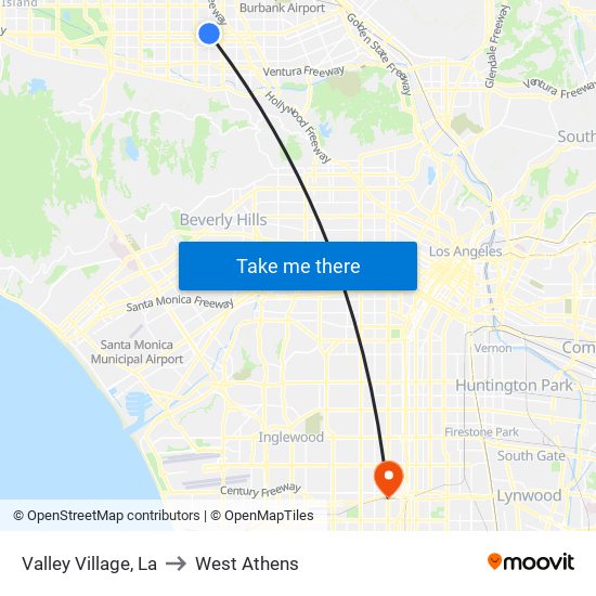 Valley Village, La to West Athens map