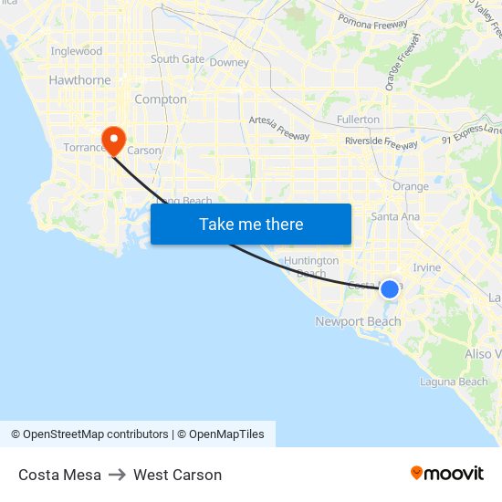 Costa Mesa to West Carson map