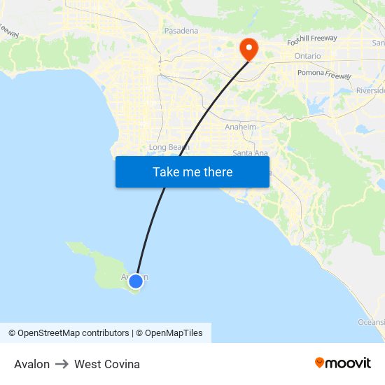 Avalon to West Covina map