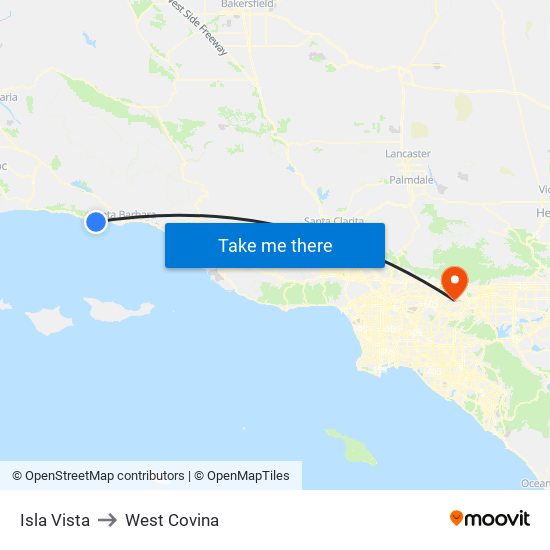 Isla Vista to West Covina map