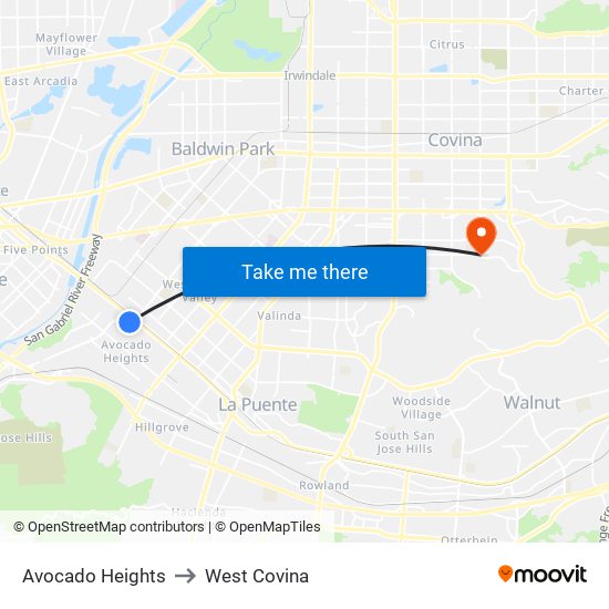 Avocado Heights to West Covina map