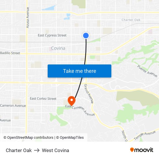 Charter Oak to West Covina map