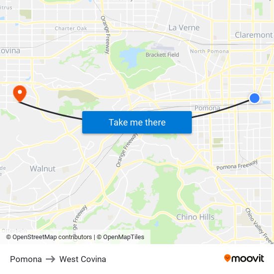 Pomona to West Covina map