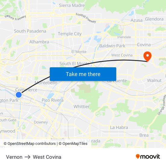 Vernon to West Covina map