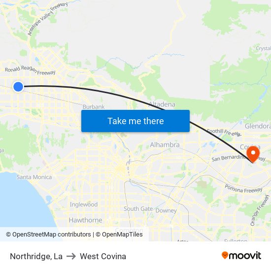 Northridge, La to West Covina map