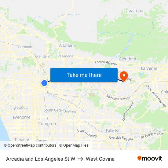 Arcadia and Los Angeles St W to West Covina map