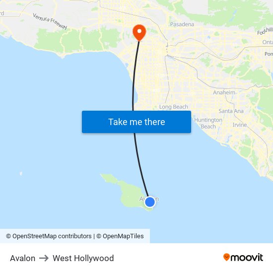 Avalon to West Hollywood map