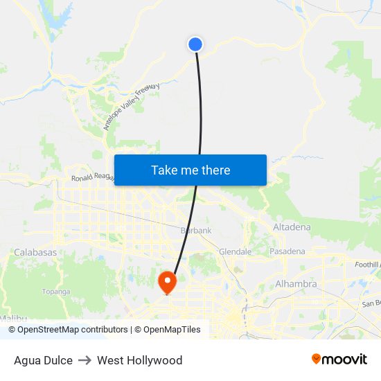 Agua Dulce to West Hollywood map