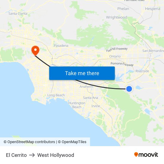 El Cerrito to West Hollywood map