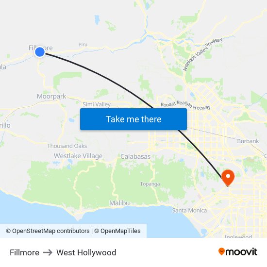 Fillmore to West Hollywood map