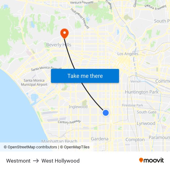 Westmont to West Hollywood map