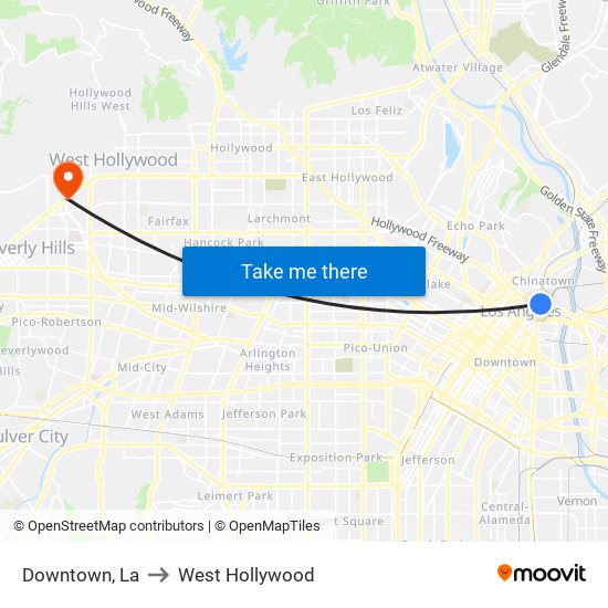 Downtown, La to West Hollywood map