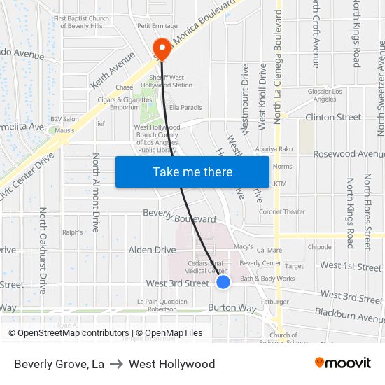 Beverly Grove, La to West Hollywood map