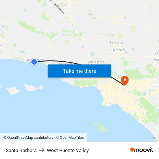 Santa Barbara to West Puente Valley map